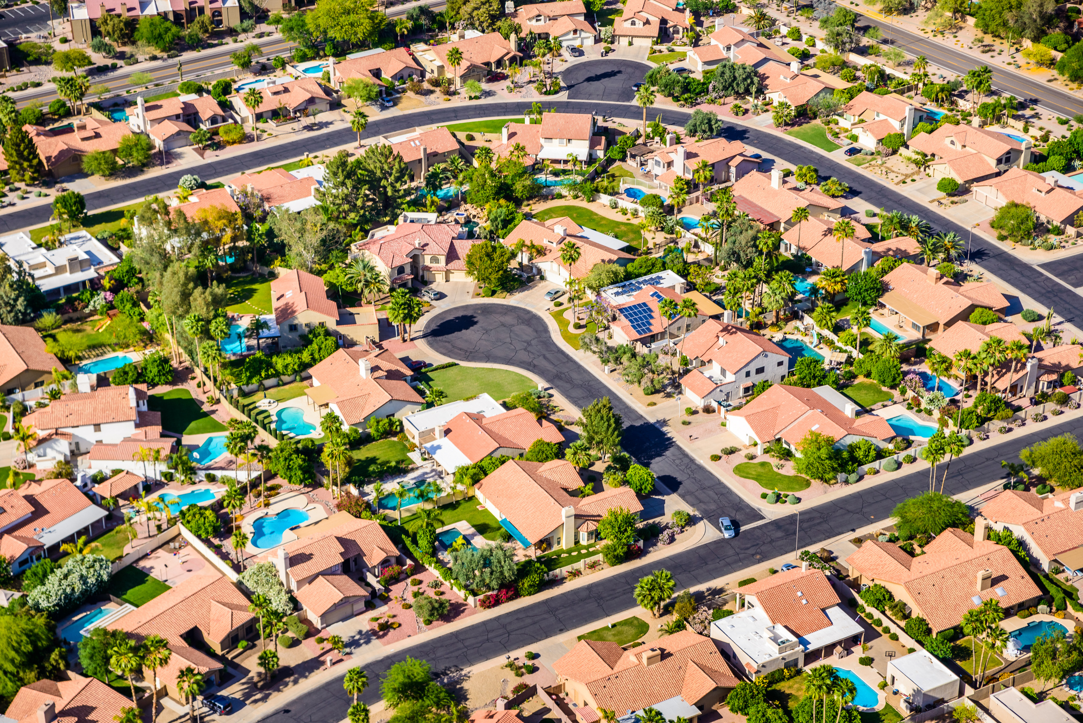 Scottsdale Phoenix Arizona suburban housing development neighborhood - aerial view